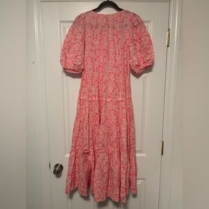The GREAT.  Bright Rouge Wild Brush Floral The Pleated Ravine Dress